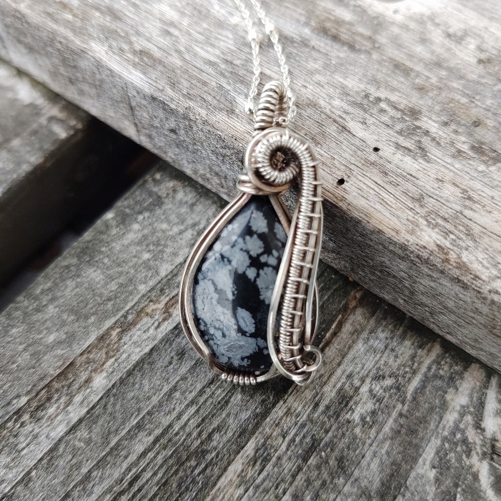 Snowflake Obsidian Pendant with Necklace